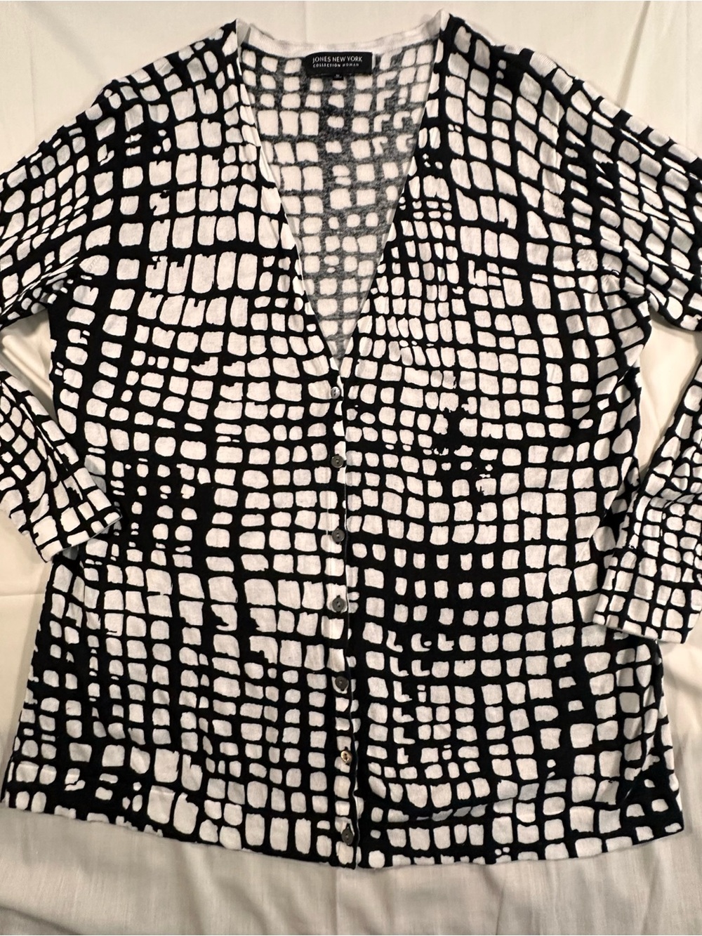 Jones New York Black & White Button-Front Women's cardigan office lightweight 1X